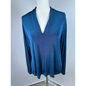 Chicos Travelers Top Women’s XL 3 Blue Long Sleeve Stretch Knit Work USA